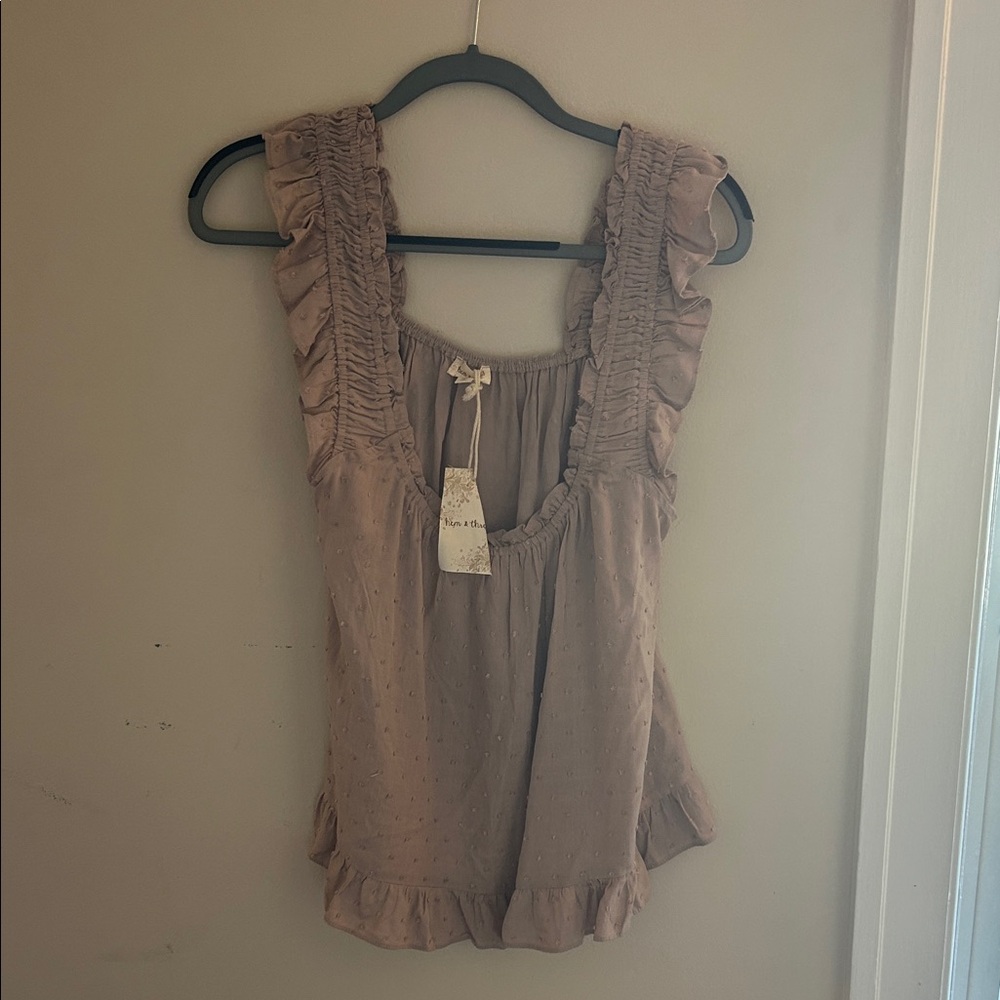 Hem & Thread Ruffled Sleeveless Top - Brown